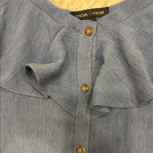 Blue Ruffled Button-Down Top - Picture 2 of 7